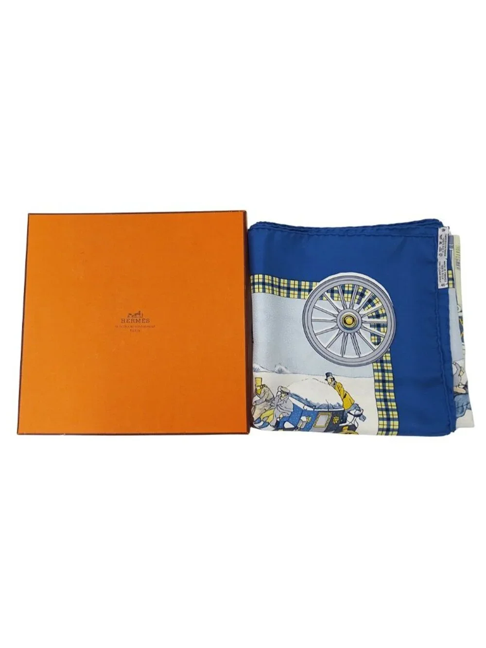 Hermes Scarf Carre 90 L'hiver en Poste Winter Mail Silk Blue